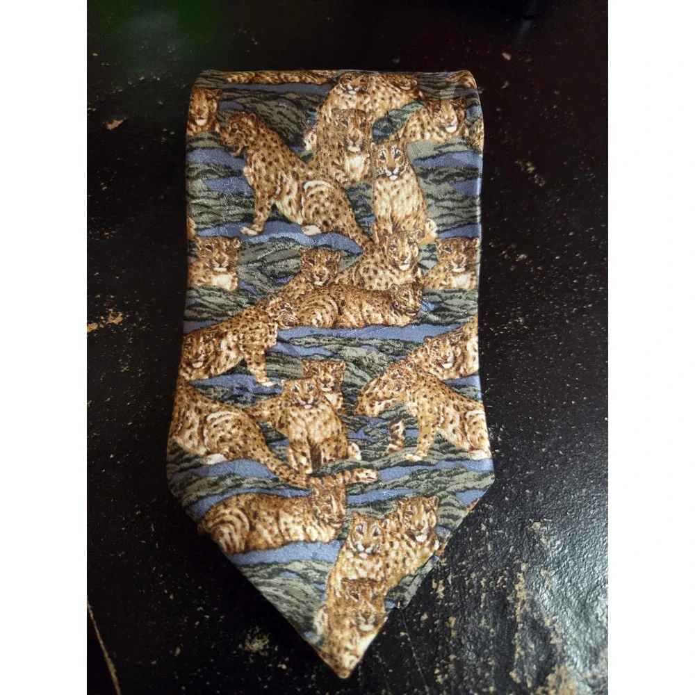 Endangered Species Mens Silk Tie Leopard Cheetah Animal Print Brown USA Made